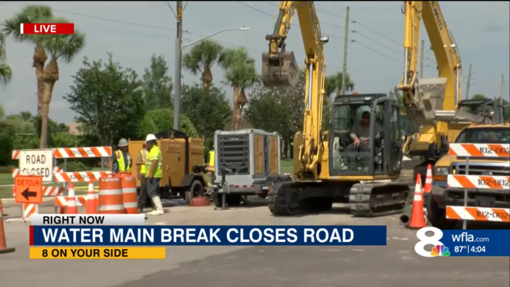 Water Main Break Shuts Down Sarasota County Road, Impacts Water ...