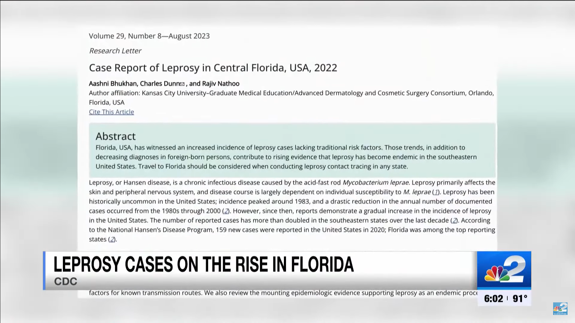 CDC study finds leprosy cases on the rise in Florida The Suncoast